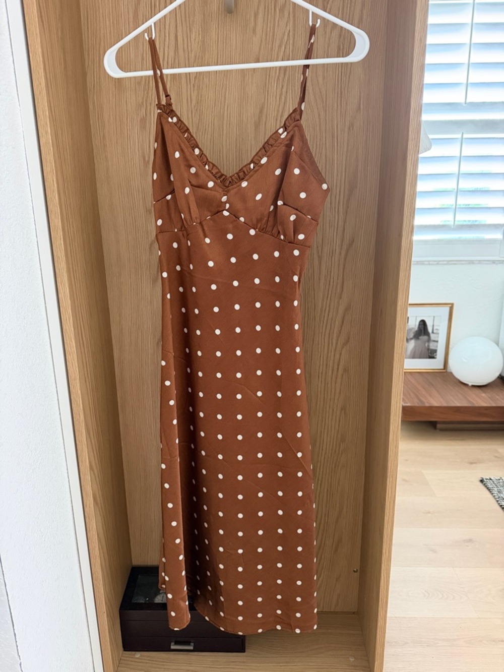 Urban Outfitters Brown Polka Dot Midi Slip Dress